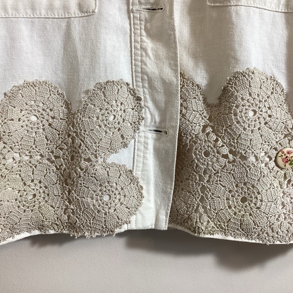 Upcycled Linen Cotton Womens Jacket Size M Boho OOAK Shabby Chic Patches Quilted - Picture 13 of 16